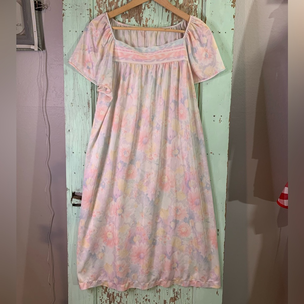 Women’s pastel multicolored floral gown with square neckline